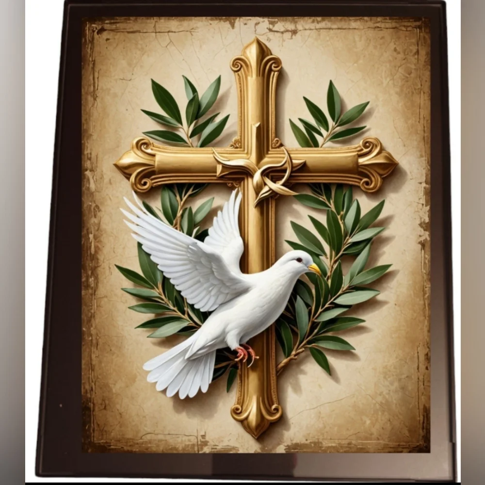 A Golden Cross In A Glass Front Frame 8x10 Picture AI wall - Picture 1 of 2